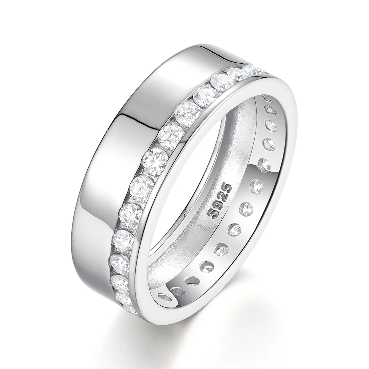 MR0066 S925 Silver 18K White Gold Minimalist Round Ring Moissanite Couple Bands