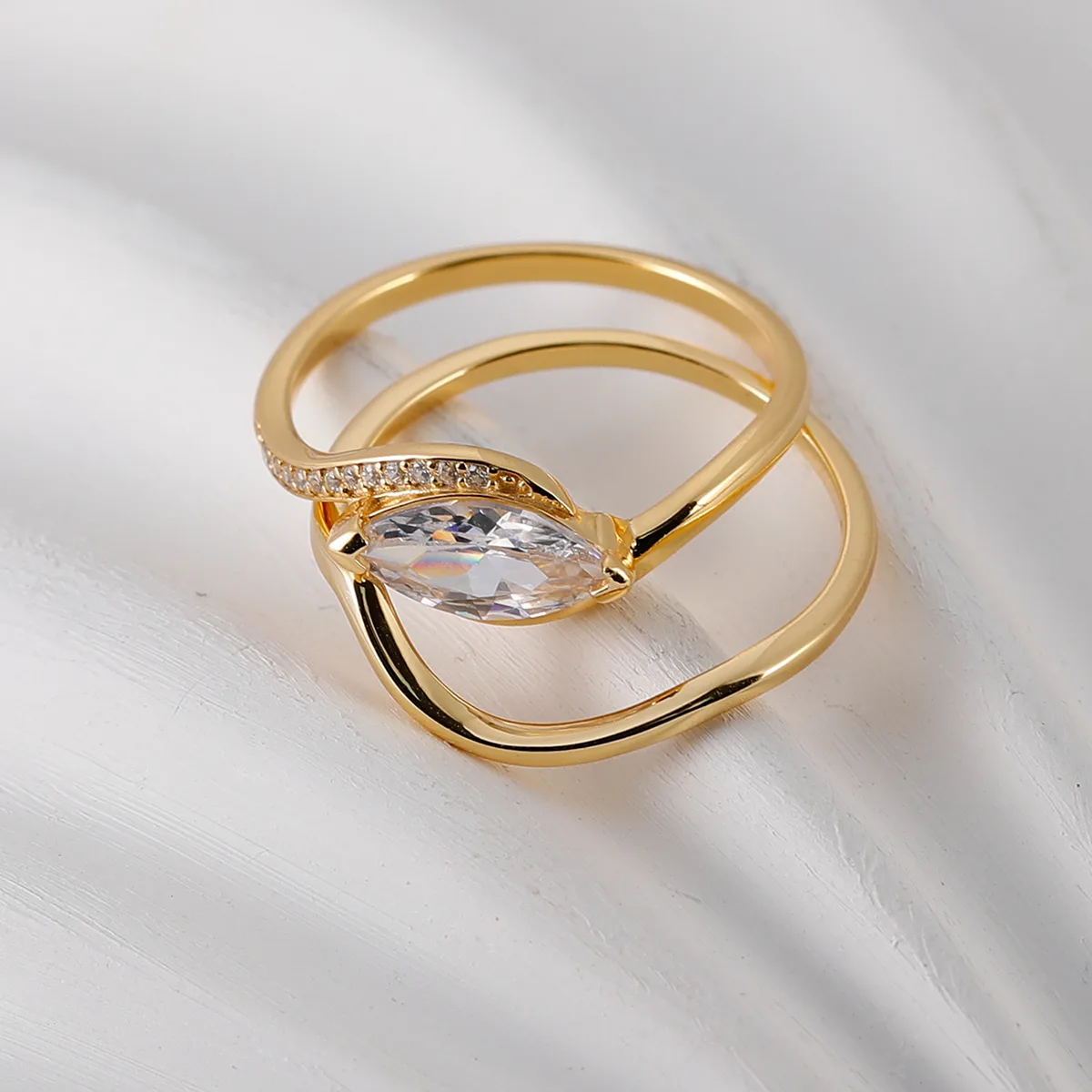 MR0063 Bridal Ring Set S925 Silver 18K Yellow Gold Marquise Moissanite Women's Ring Set 1.0CT