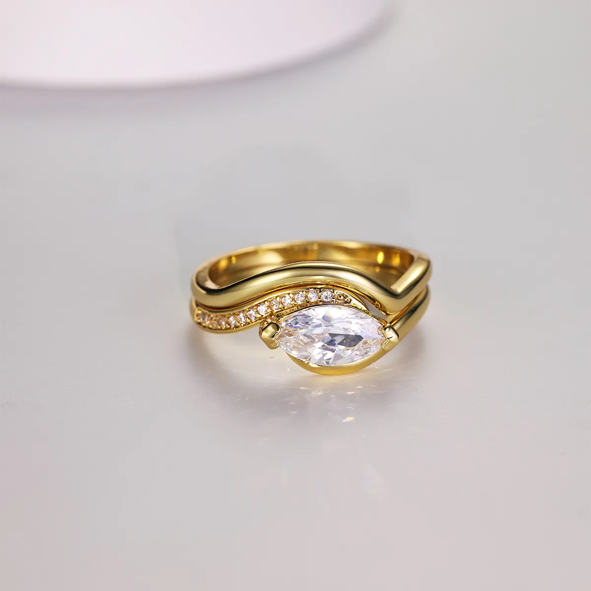 MR0063 Bridal Ring Set S925 Silver 18K Yellow Gold Marquise Moissanite Women's Ring Set 1.0CT