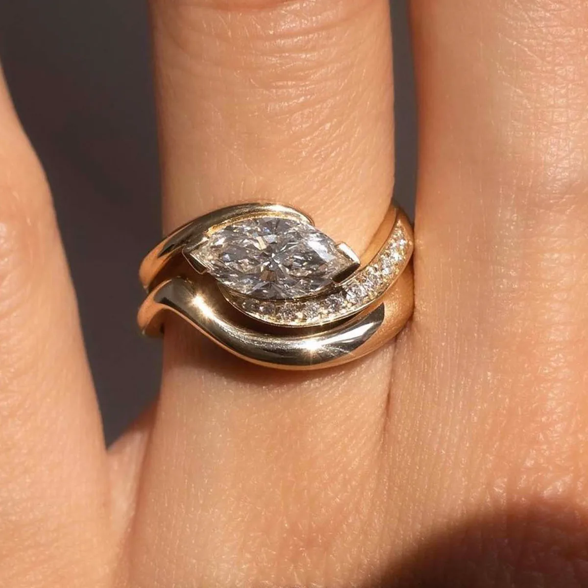 MR0063 Bridal Ring Set S925 Silver 18K Yellow Gold Marquise Moissanite Women's Ring Set 1.0CT