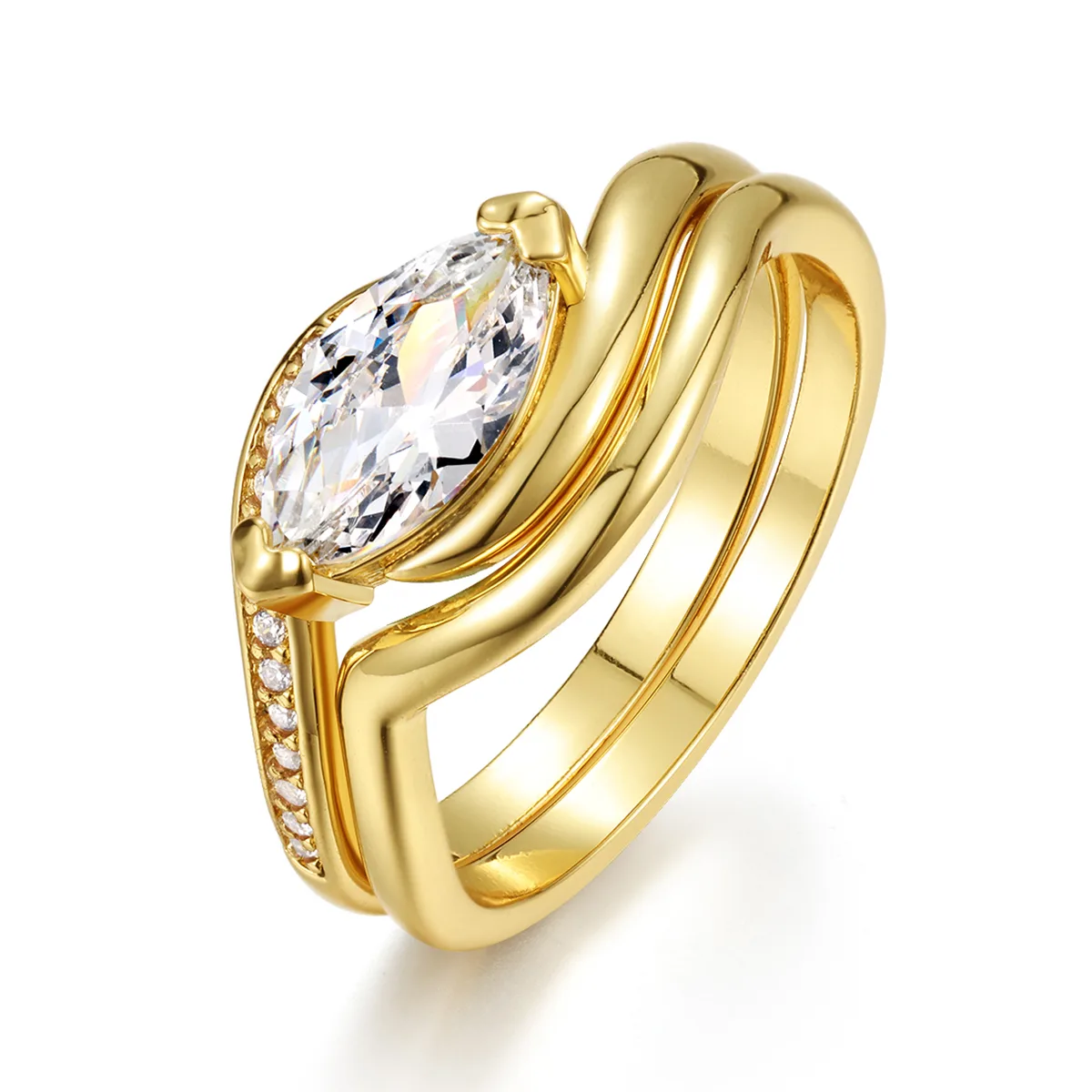 MR0063 Bridal Ring Set S925 Silver 18K Yellow Gold Marquise Moissanite Women's Ring Set 1.0CT
