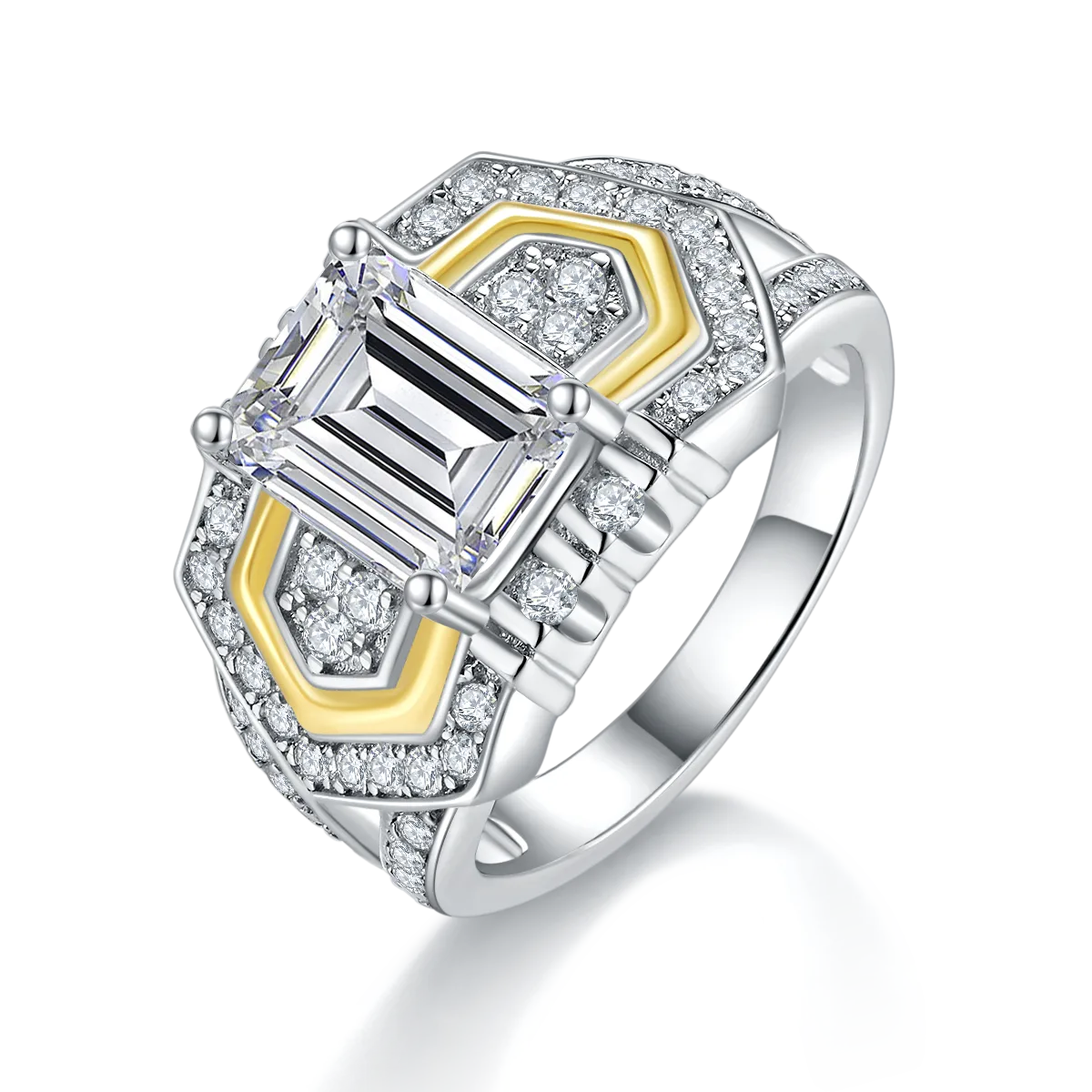 R240601011 S925 Silver 18K White Gold Emerald Moissanite Confession Ring Women's Ring 7*9mm/3.0CT