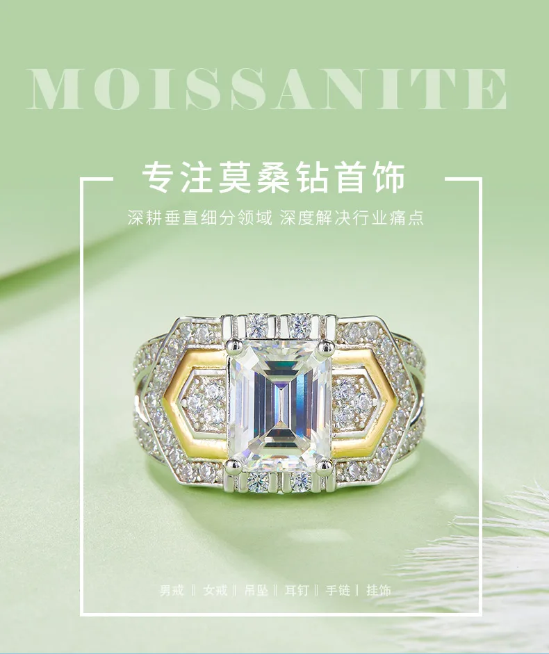 R240601011 S925 Silver 18K White Gold Emerald Moissanite Confession Ring Women