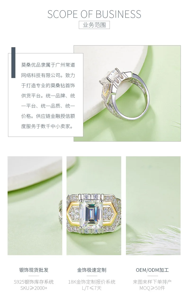 R240601011 S925 Silver 18K White Gold Emerald Moissanite Confession Ring Women