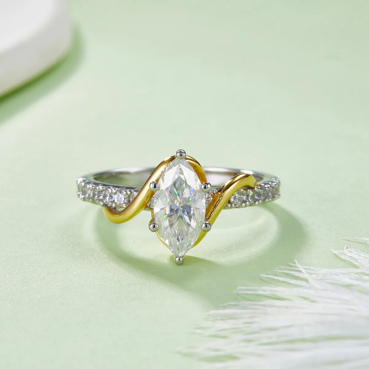 R221113001 S925 Silver 18K White Gold Marquise Moissanite Promise Ring Women's Ring 1.0CT