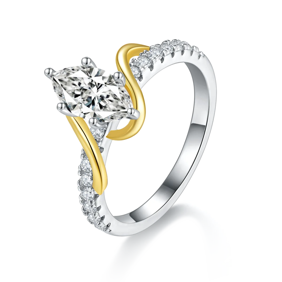 R221113001 S925 Silver 18K White Gold Marquise Moissanite Promise Ring Women's Ring 1.0CT