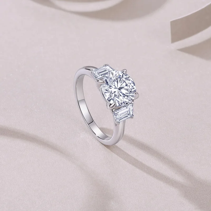 R15516 S925 Silver 18K White Gold Three-Stone Anniversary Ring Women's Ring Center Stone Moissanite 3.0CT