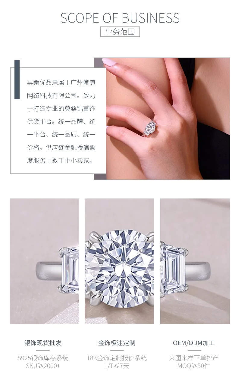 R15516 S925 Silver 18K White Gold Three-Stone Anniversary Ring Women