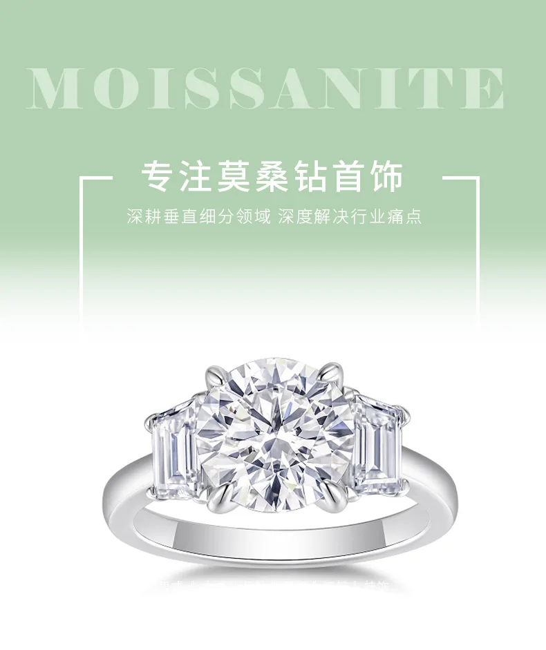 R15516 S925 Silver 18K White Gold Three-Stone Anniversary Ring Women