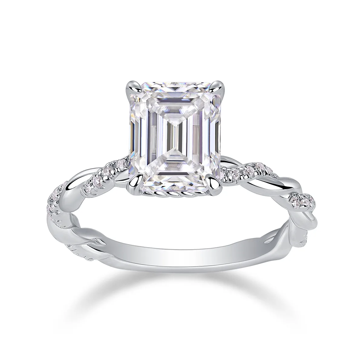 R15310 S925 Silver 18K White Gold Anniversary Ring Women's Ring Emerald Cut Moissanite 3.0CT