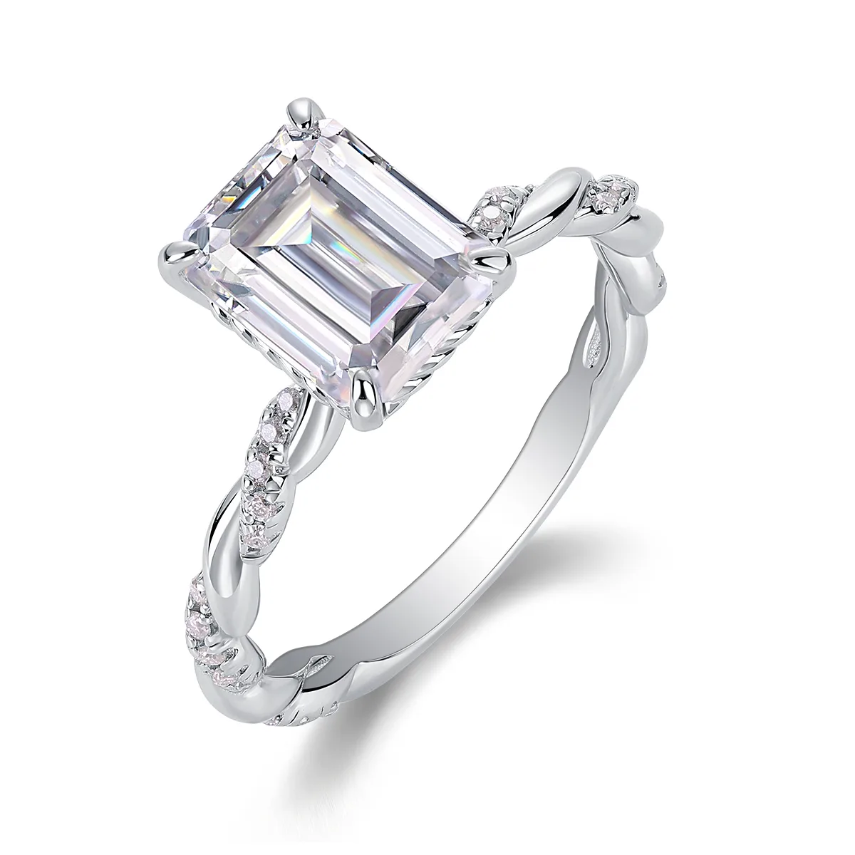 R15310 S925 Silver 18K White Gold Anniversary Ring Women's Ring Emerald Cut Moissanite 3.0CT