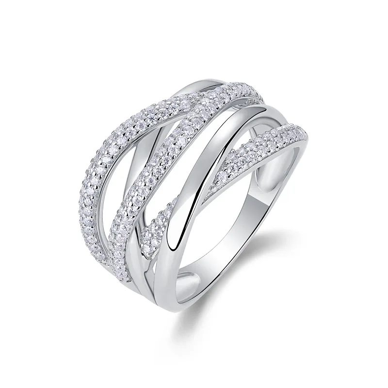 R14034 S925 Silver 18K White Gold Moissanite Wedding Band Women's Ring 0.67ct