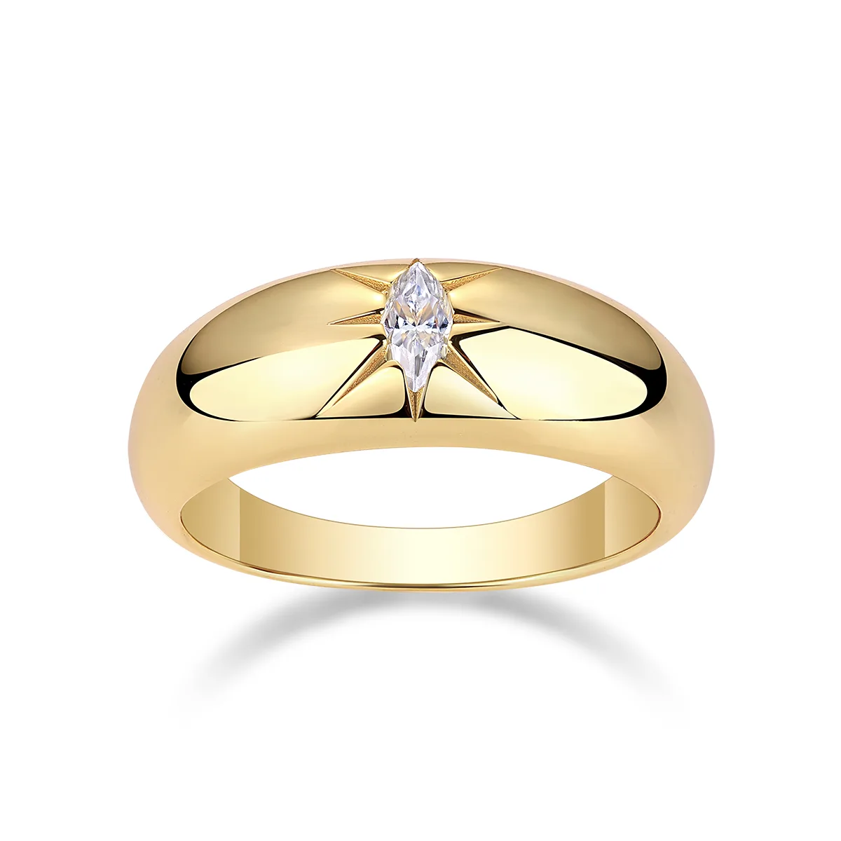 R14698 S925 Silver 18K Yellow Gold Engagement Ring Women's Ring Marquise Moissanite 5*2.5mm/0.2ct
