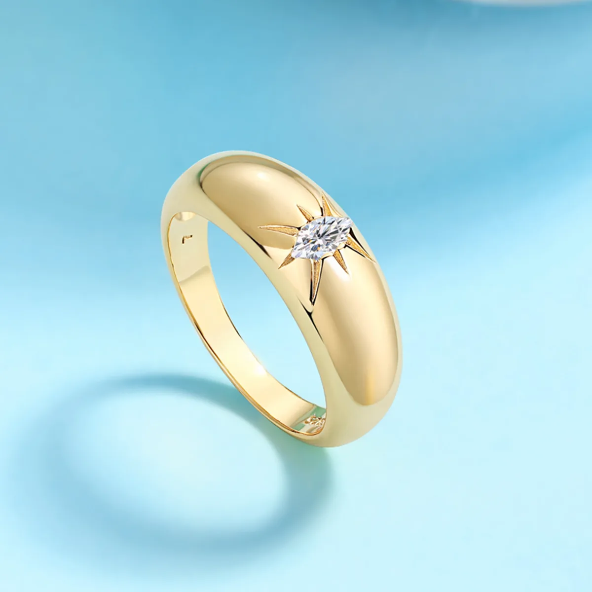 R14698 S925 Silver 18K Yellow Gold Engagement Ring Women's Ring Marquise Moissanite 5*2.5mm/0.2ct
