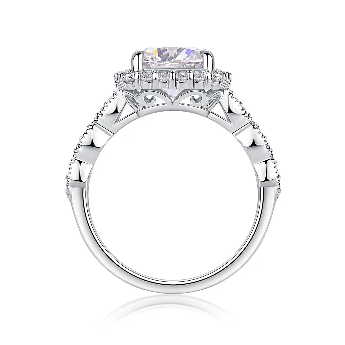 R15325 S925 Silver 18K White Gold Wedding Band Women's Ring Cushion Moissanite 3.0CT