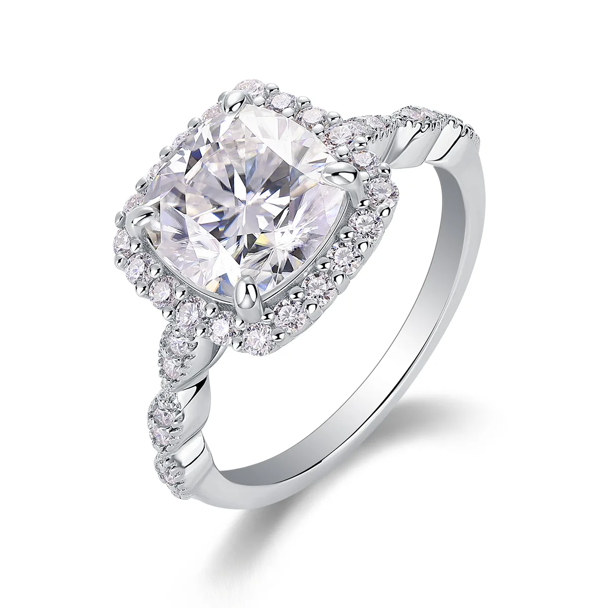 R15325 S925 Silver 18K White Gold Wedding Band Women's Ring Cushion Moissanite 3.0CT