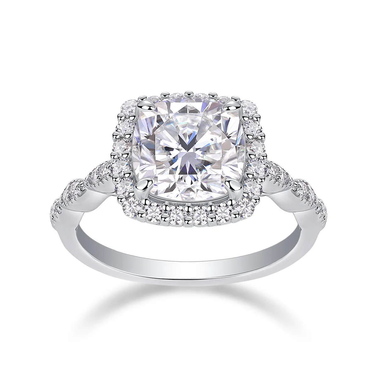 R15325 S925 Silver 18K White Gold Wedding Band Women's Ring Cushion Moissanite 3.0CT