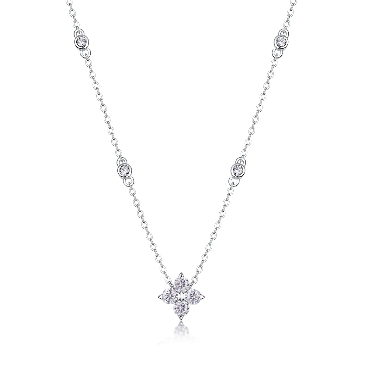 N13646 Silver 18K White Gold Moissanite Necklace 0.1ct