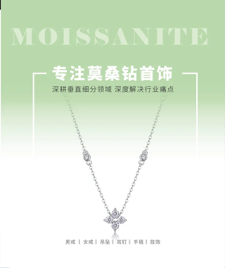 N13646 Silver 18K White Gold Moissanite Necklace 0.1ct detail 1