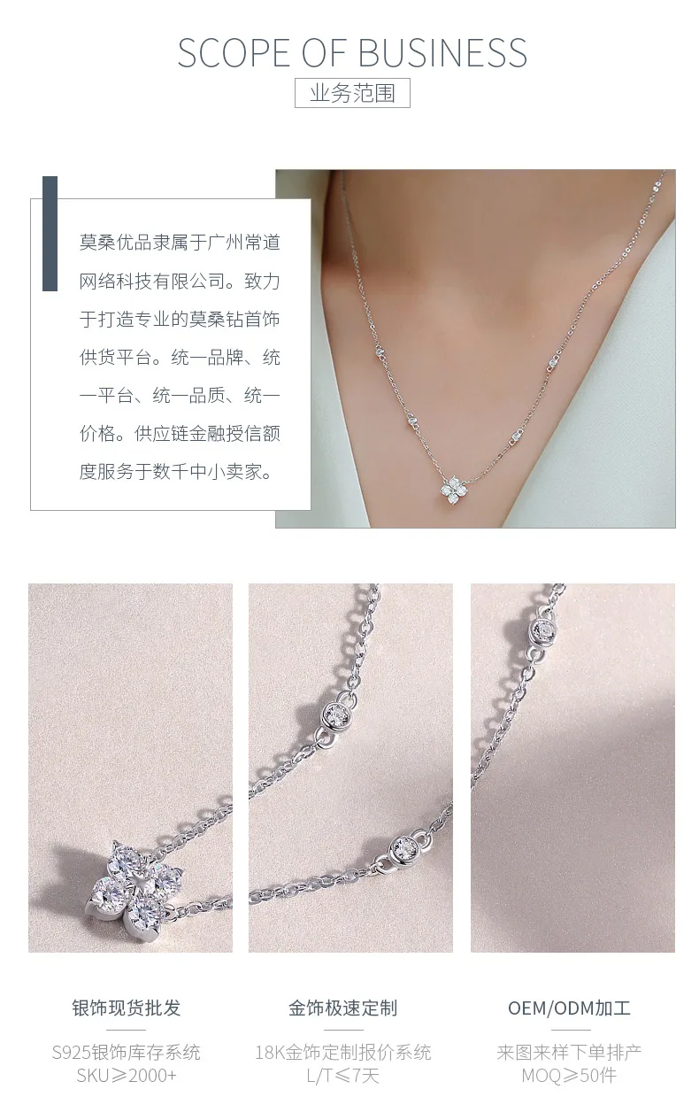 N13646 Silver 18K White Gold Moissanite Necklace 0.1ct detail 3
