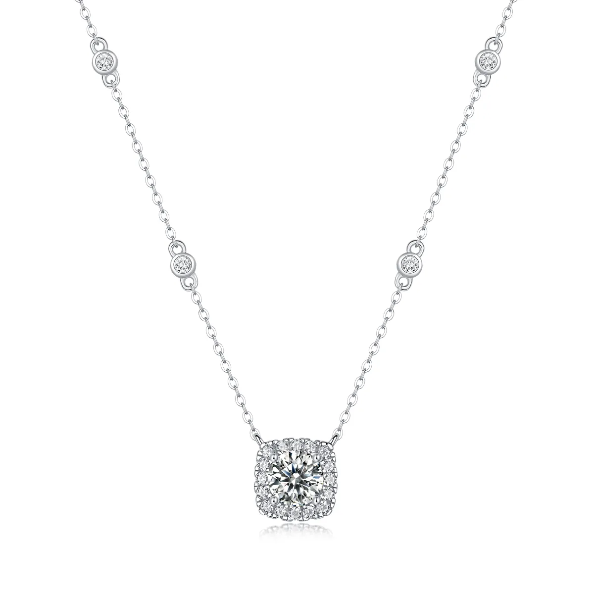 N13030 Cushion Silver 18K White Gold Moissanite Necklace 1.0CT