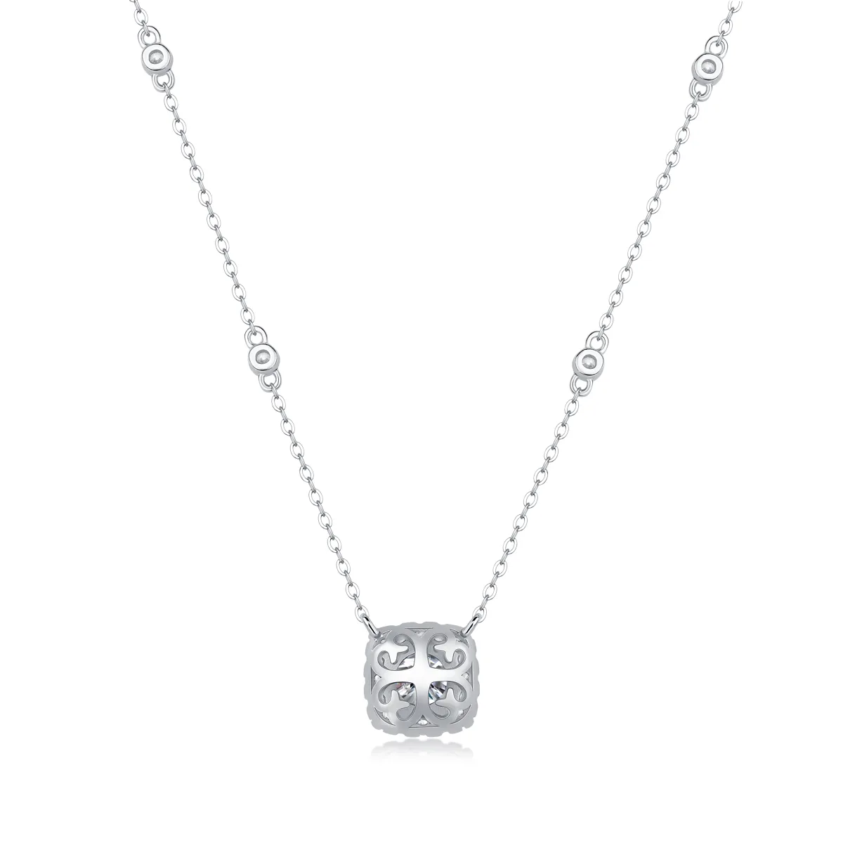 N13030 Cushion Silver 18K White Gold Moissanite Necklace 1.0CT