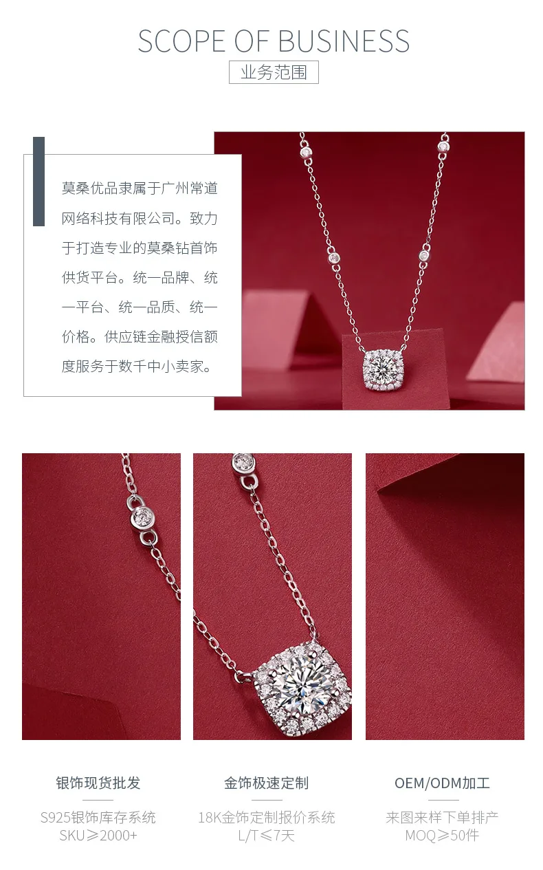 N13030 Cushion Silver 18K White Gold Moissanite Necklace 1.0CT detail 3