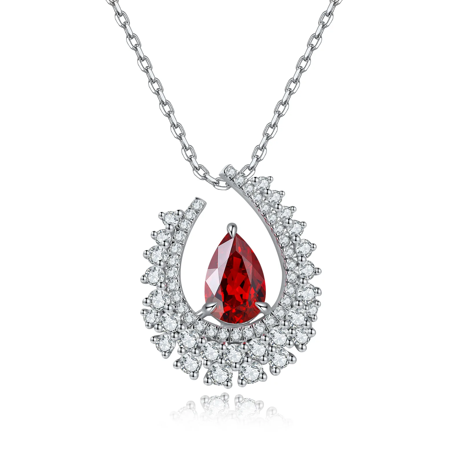 N509 S925 Silver 18K White Gold Pear Lab-Grown Gemstone Necklace 7*10.5mm/2.89ct