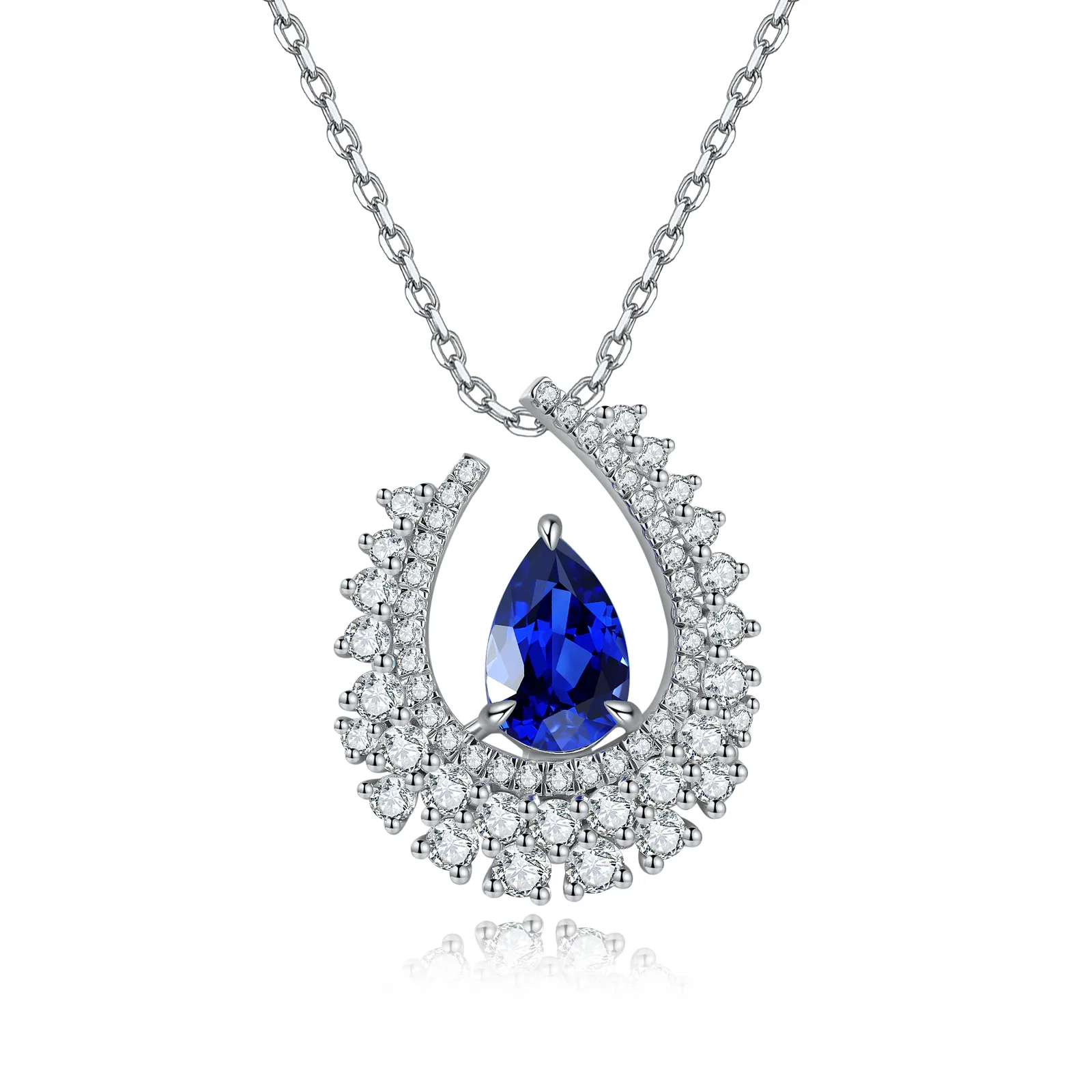 N509 S925 Silver 18K White Gold Pear Lab-Grown Gemstone Necklace 7*10.5mm/2.89ct
