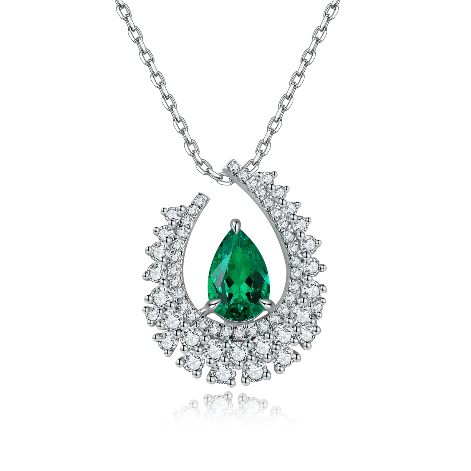 N509 S925 Silver 18K White Gold Pear Lab-Grown Gemstone Necklace 7*10.5mm/2.89ct