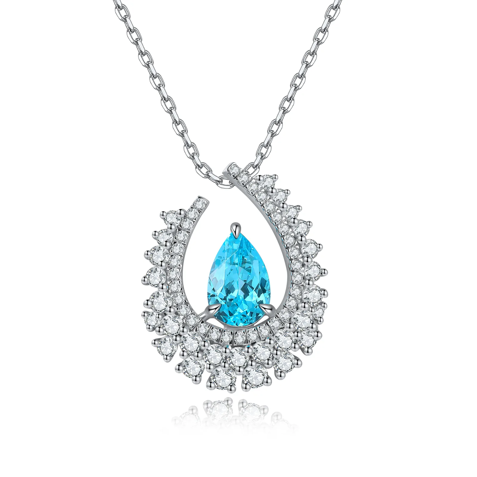 N509 S925 Silver 18K White Gold Pear Lab-Grown Gemstone Necklace 7*10.5mm/2.89ct