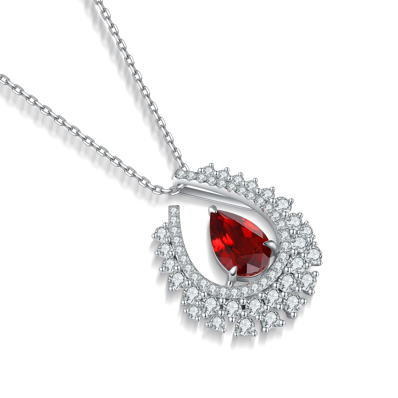 N509 S925 Silver 18K White Gold Pear Lab-Grown Gemstone Necklace 7*10.5mm/2.89ct
