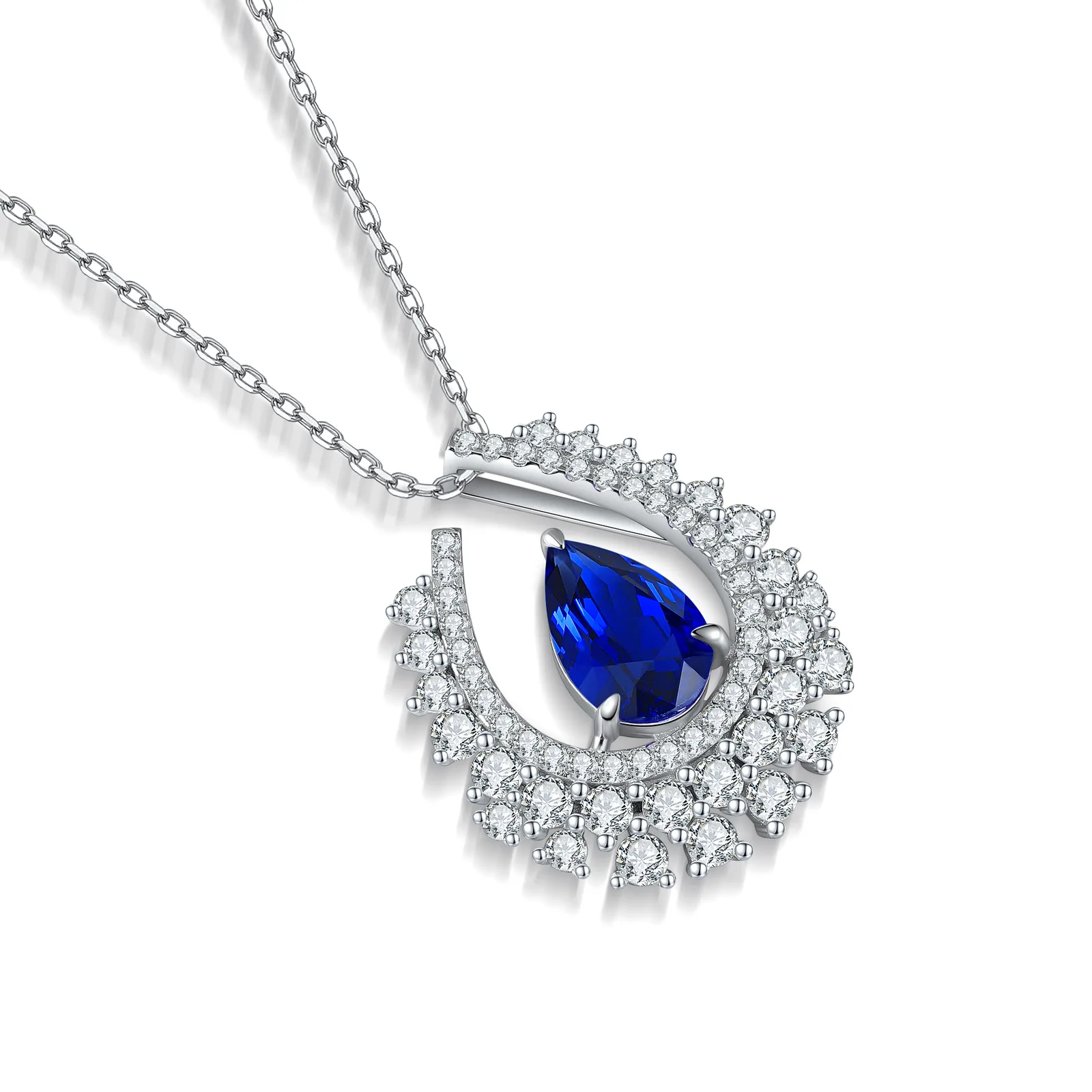 N509 S925 Silver 18K White Gold Pear Lab-Grown Gemstone Necklace 7*10.5mm/2.89ct