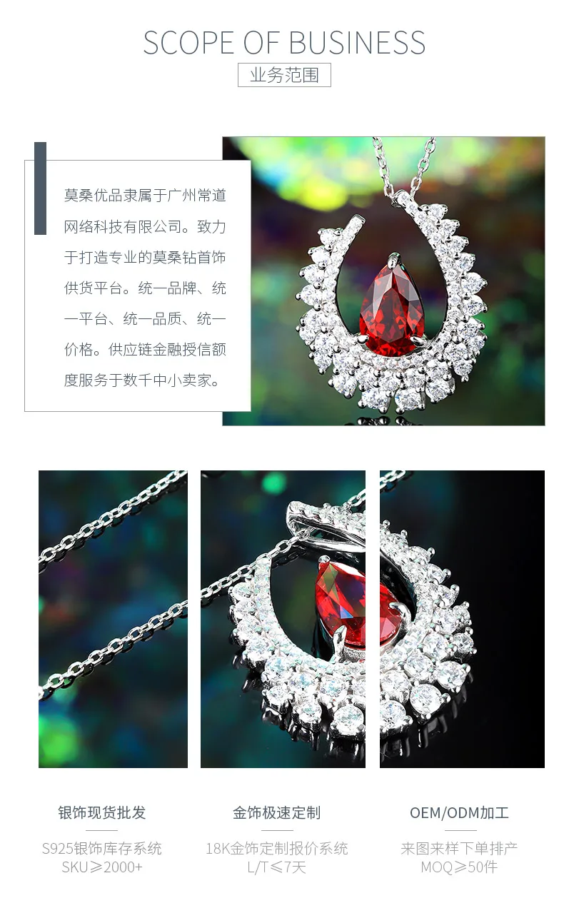 N509 S925 Silver 18K White Gold Pear Lab-Grown Gemstone Necklace 7*10.5mm/2.89ct