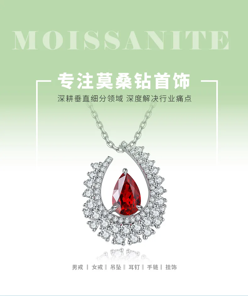 N509 S925 Silver 18K White Gold Pear Lab-Grown Gemstone Necklace 7*10.5mm/2.89ct
