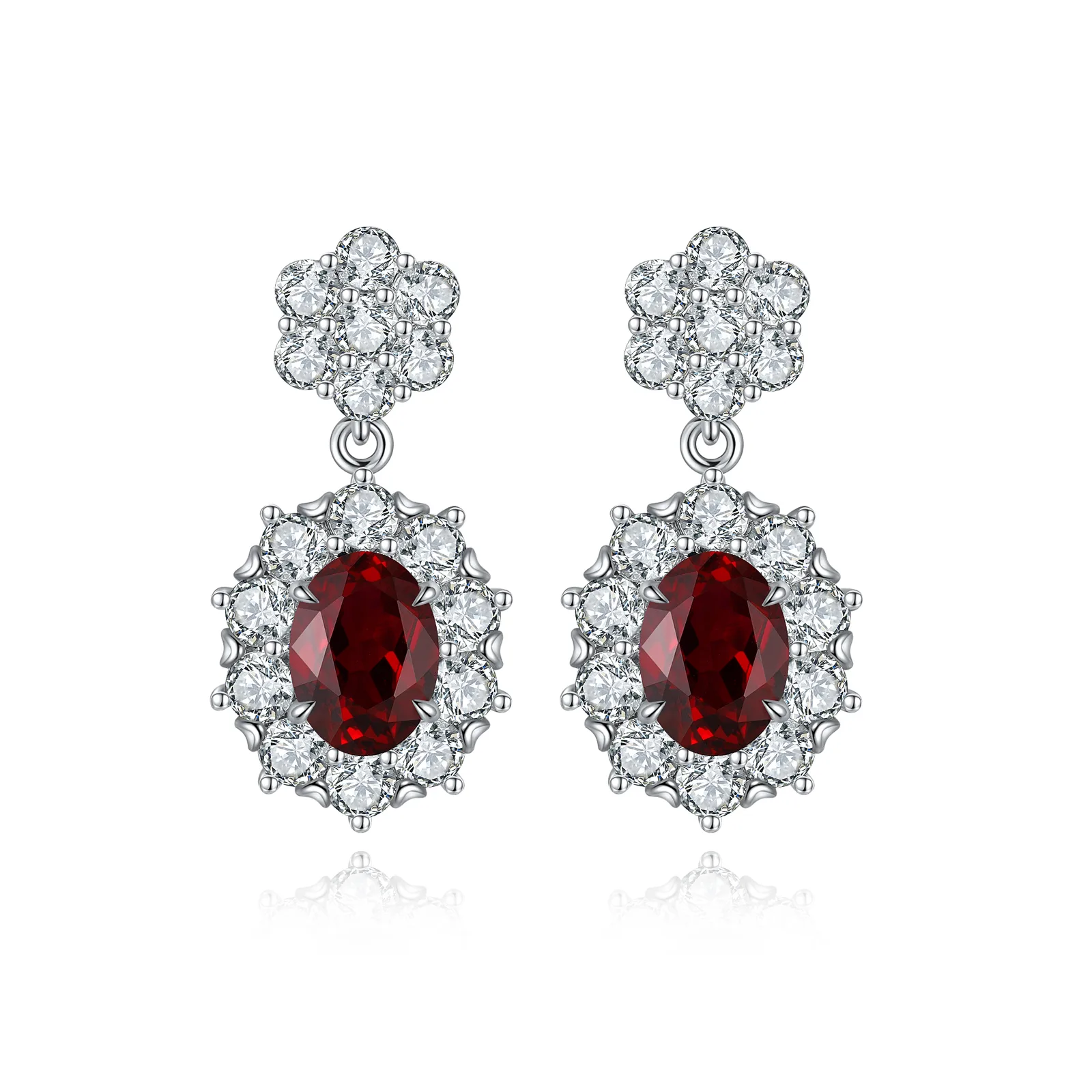 E030 S925 Silver 18K White Gold Oval Lab-Grown Gemstone Stud Earrings 5*7mm/2.32ct