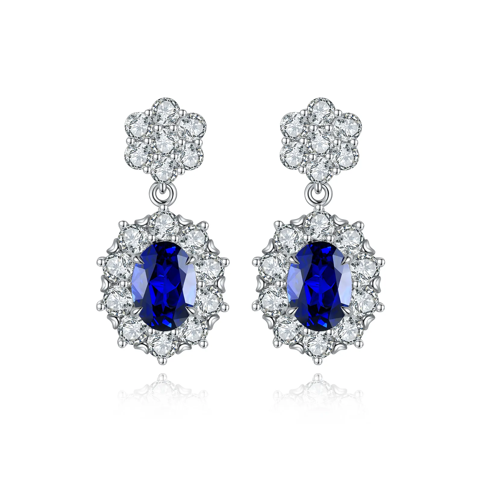 E030 S925 Silver 18K White Gold Oval Lab-Grown Gemstone Stud Earrings 5*7mm/2.32ct