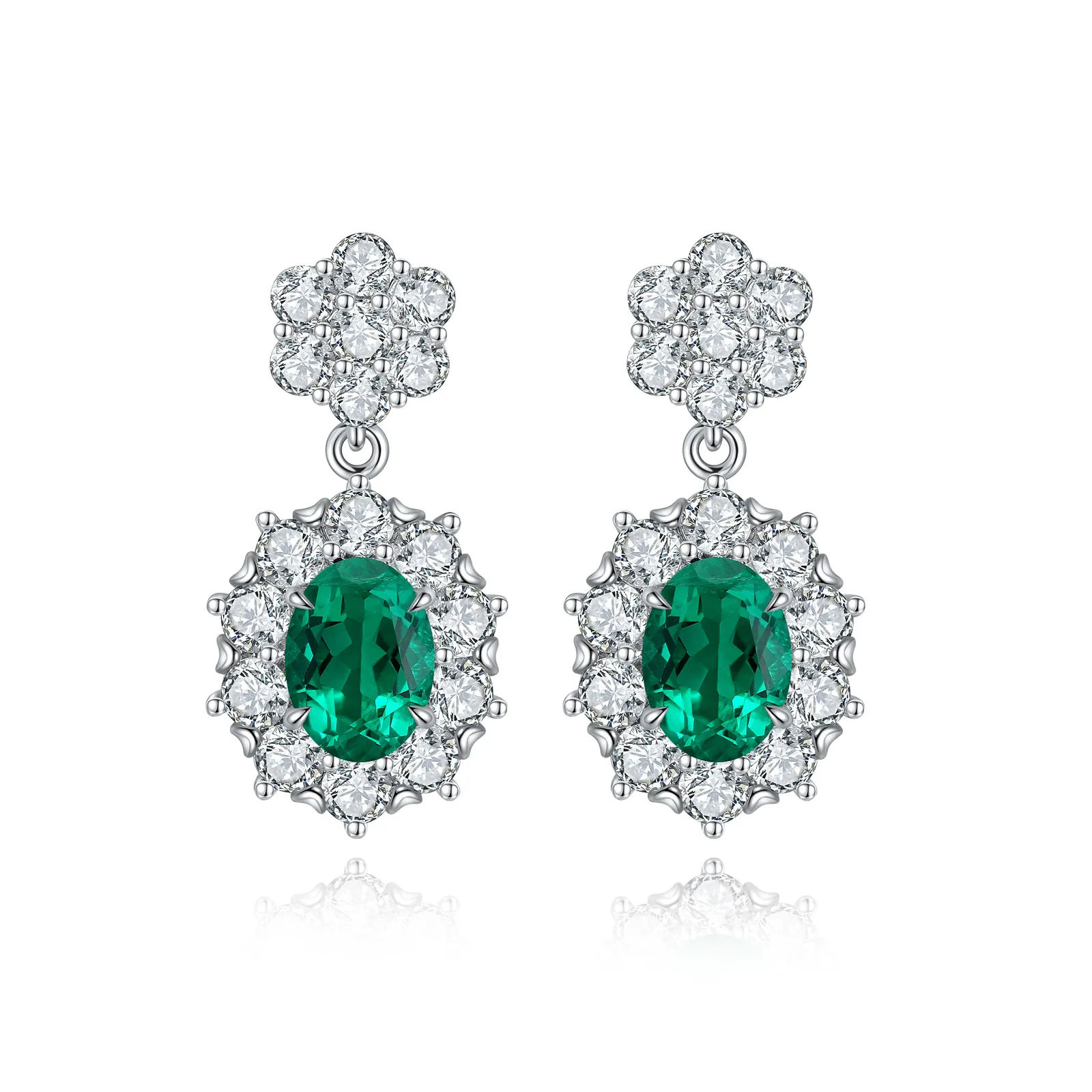 E030 S925 Silver 18K White Gold Oval Lab-Grown Gemstone Stud Earrings 5*7mm/2.32ct