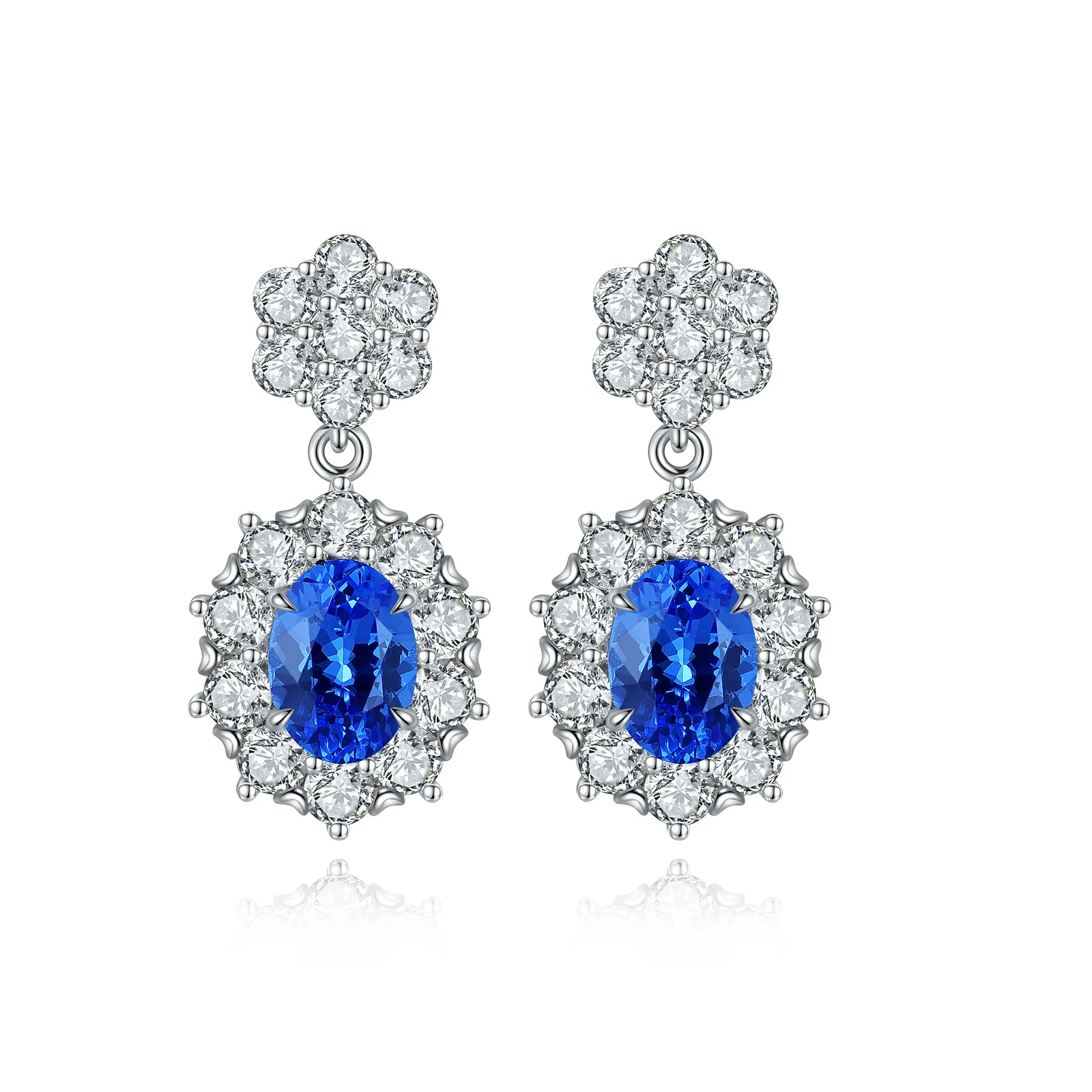 E030 S925 Silver 18K White Gold Oval Lab-Grown Gemstone Stud Earrings 5*7mm/2.32ct