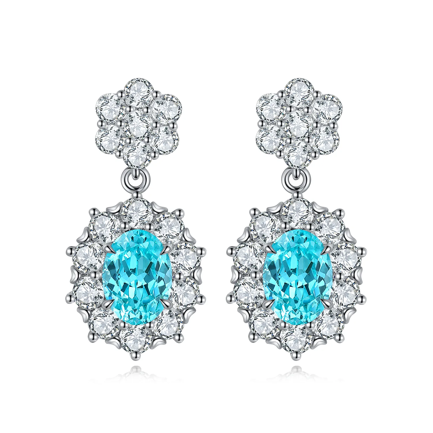 E030 S925 Silver 18K White Gold Oval Lab-Grown Gemstone Stud Earrings 5*7mm/2.32ct