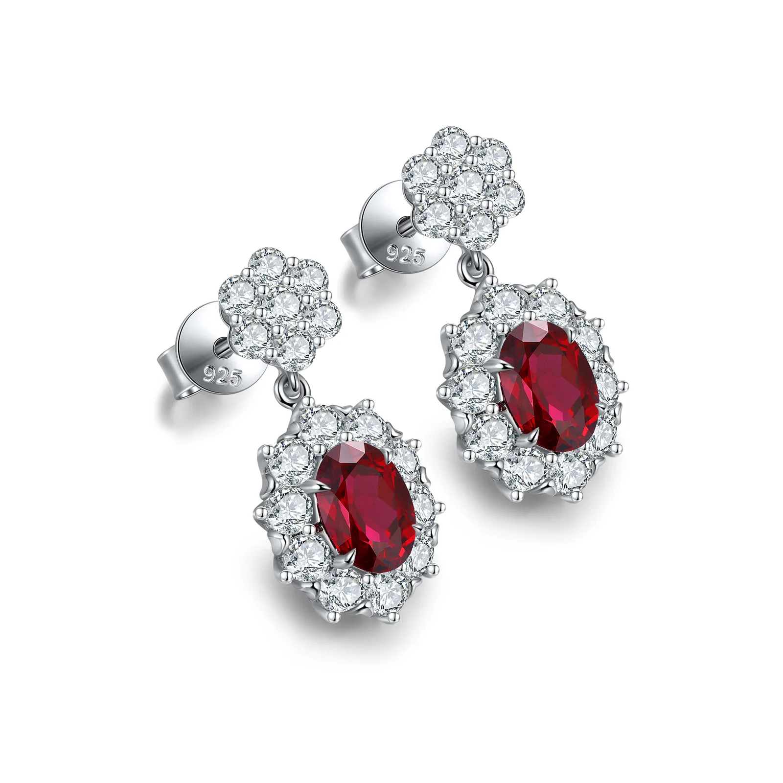 E030 S925 Silver 18K White Gold Oval Lab-Grown Gemstone Stud Earrings 5*7mm/2.32ct