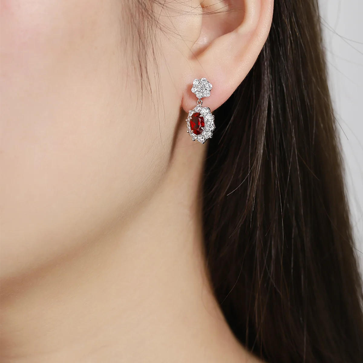 E030 S925 Silver 18K White Gold Oval Lab-Grown Gemstone Stud Earrings 5*7mm/2.32ct