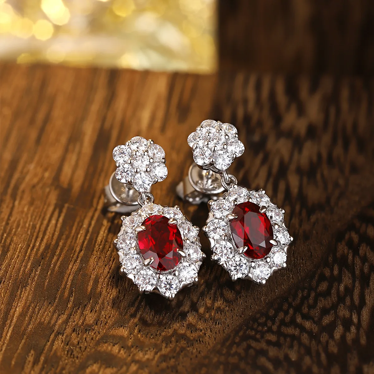 E030 S925 Silver 18K White Gold Oval Lab-Grown Gemstone Stud Earrings 5*7mm/2.32ct