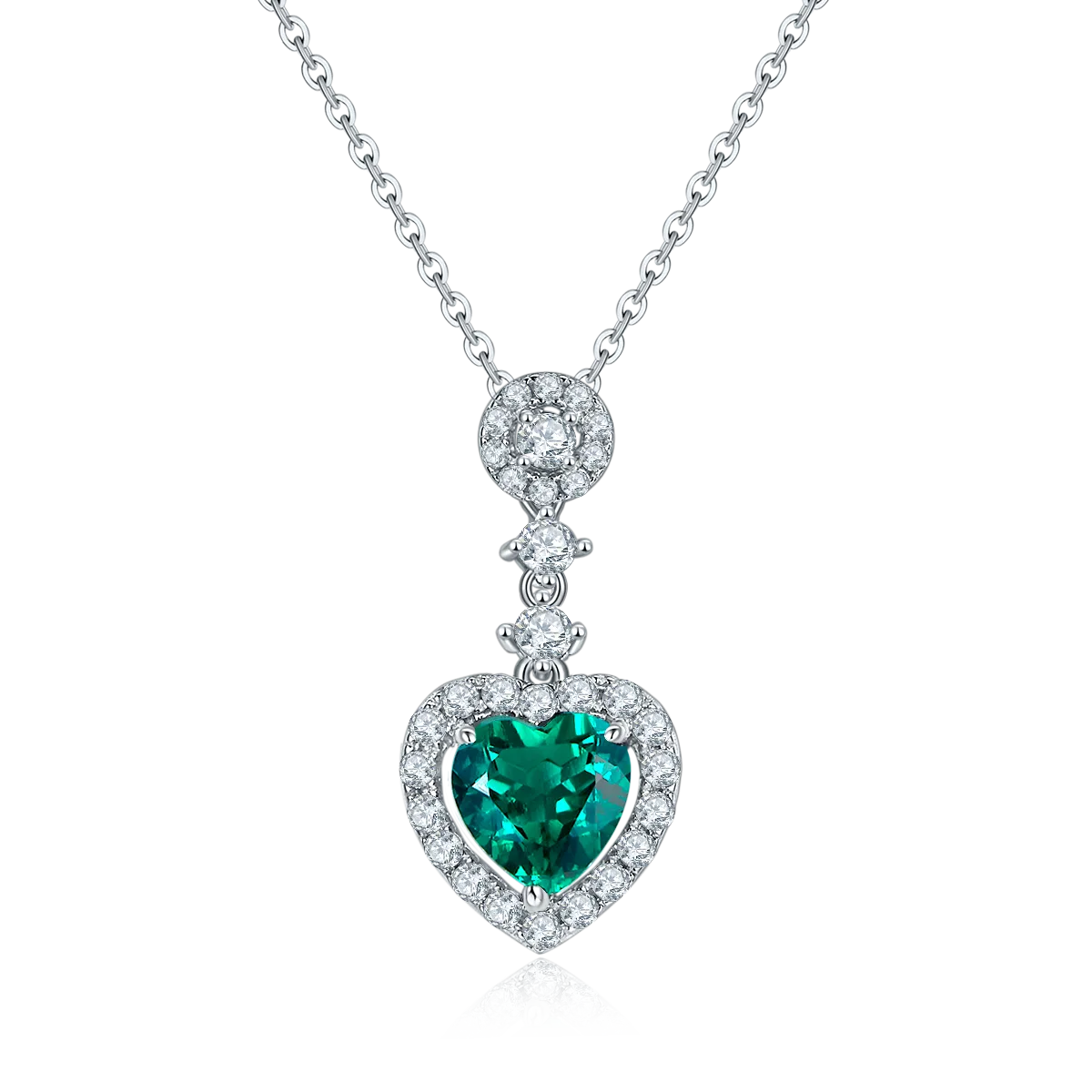 P0033 S925 Silver 18K White Gold Heart Lab-Grown Emerald Necklace 1.45CT