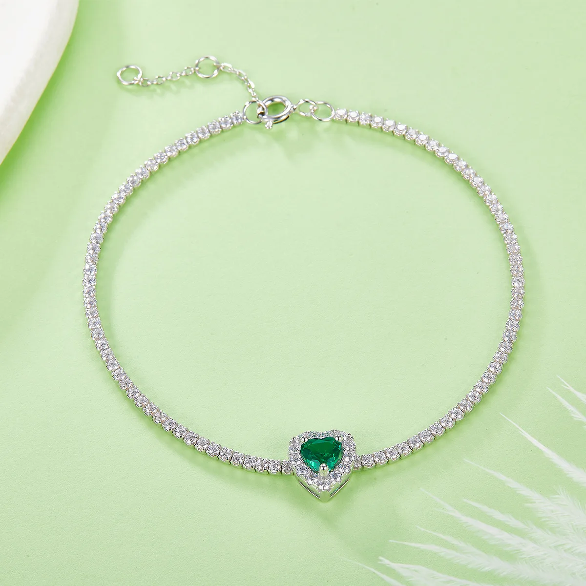 L1726R S925 Silver 18K White Gold Heart Lab-Grown Gemstone Bracelet