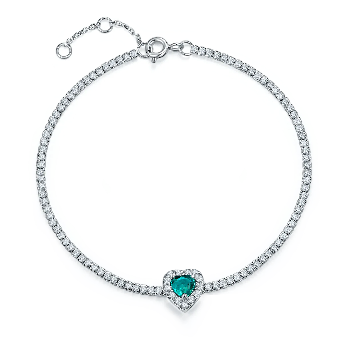 L1726R S925 Silver 18K White Gold Heart Lab-Grown Gemstone Bracelet