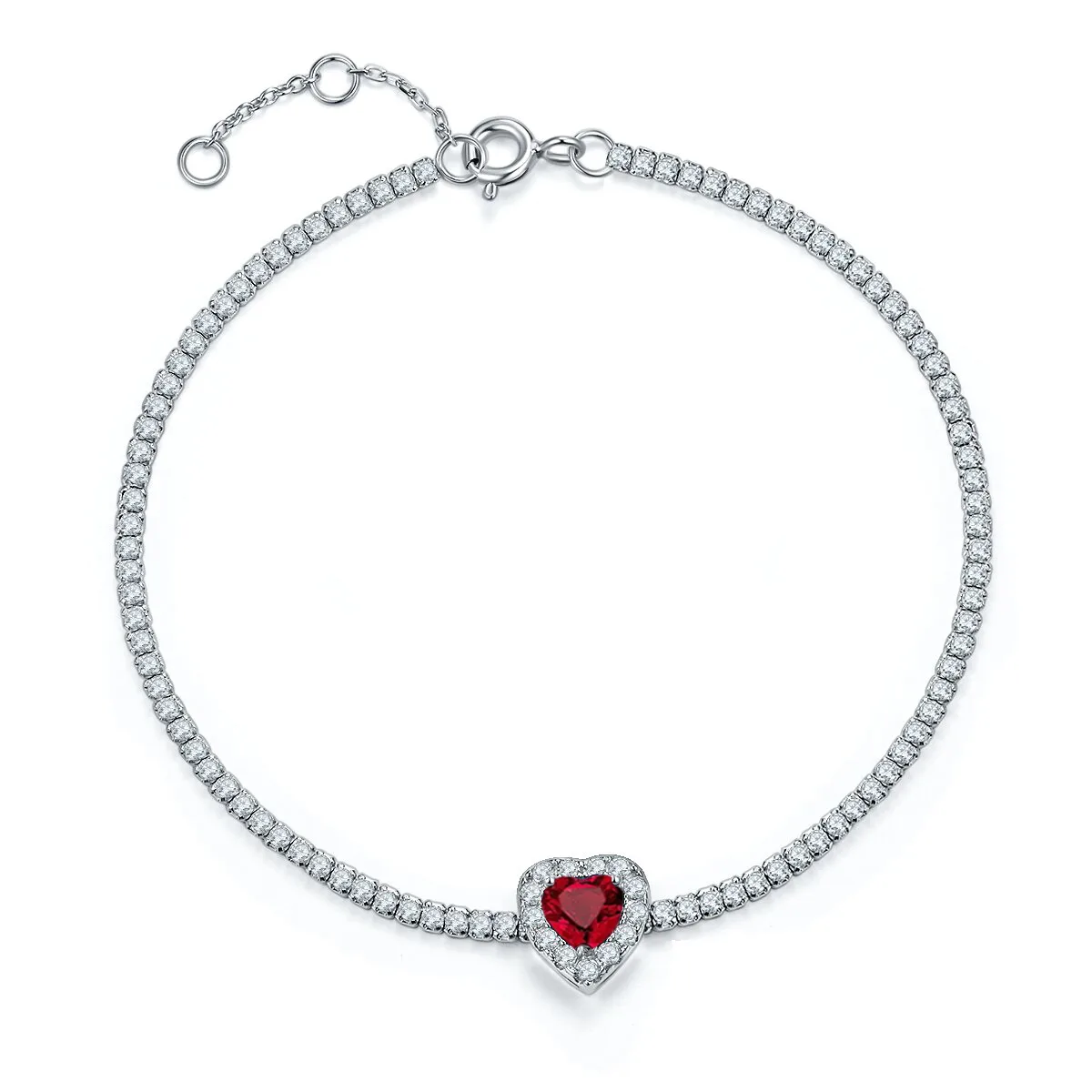 L1726R S925 Silver 18K White Gold Heart Lab-Grown Gemstone Bracelet