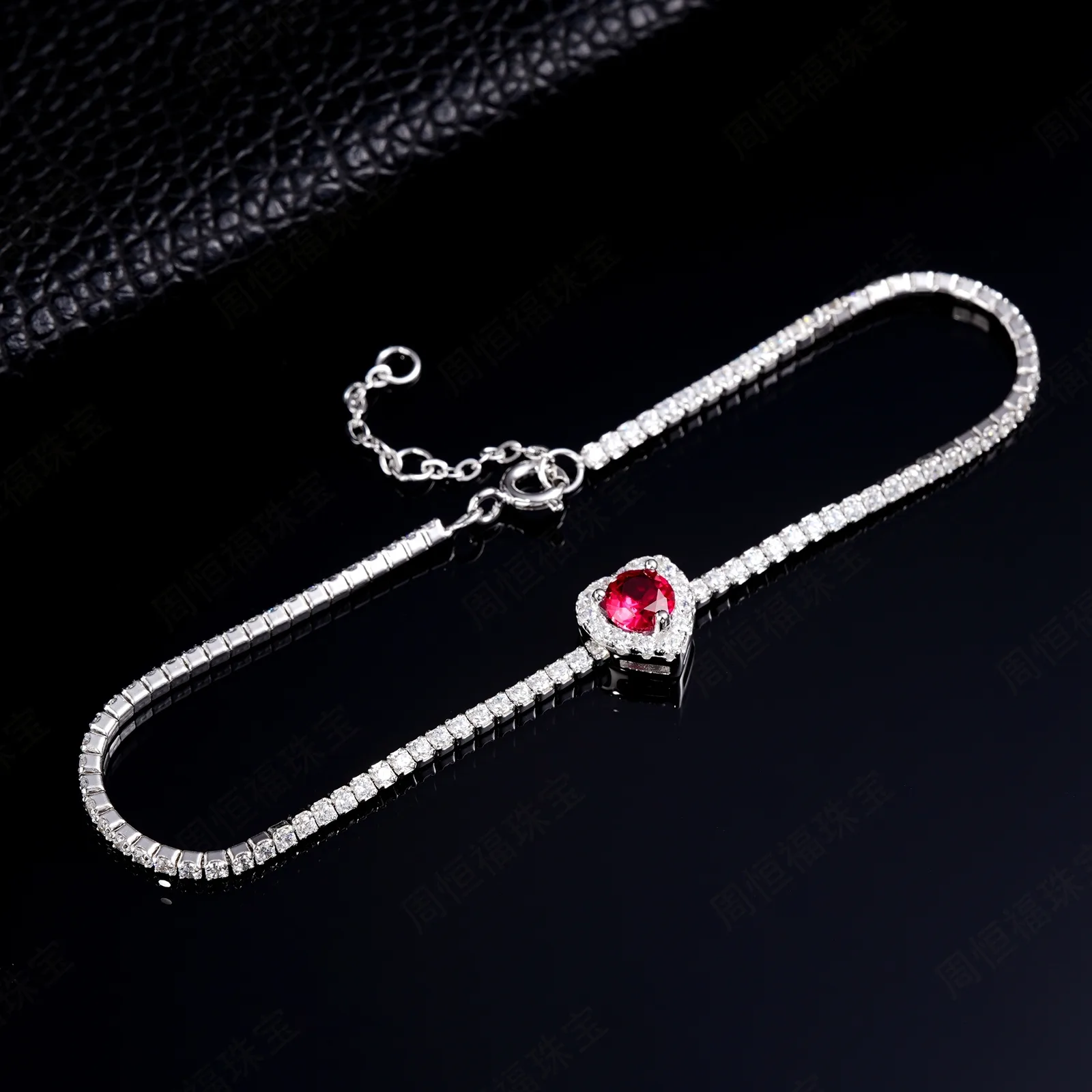 L1726R S925 Silver 18K White Gold Heart Lab-Grown Gemstone Bracelet