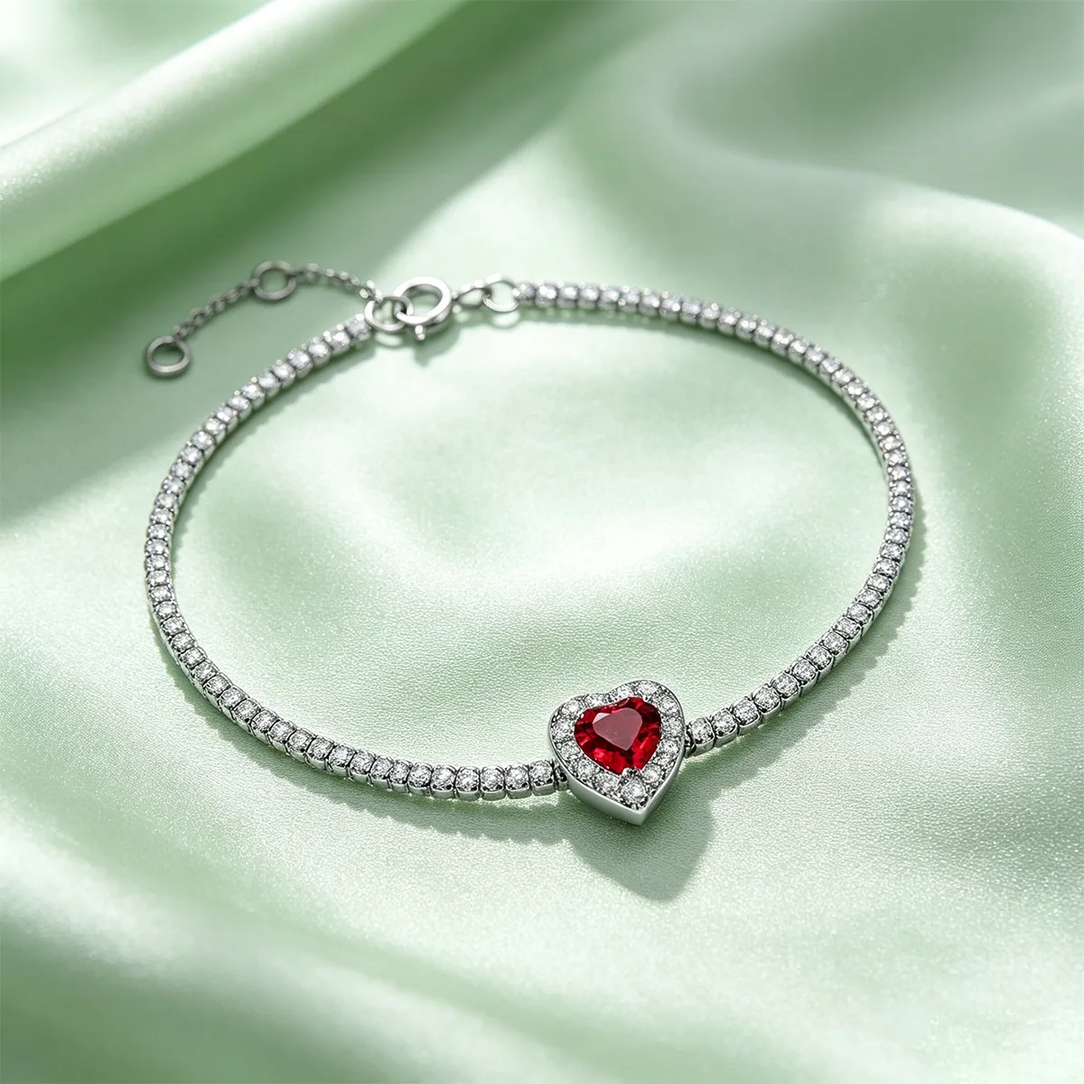 L1726R S925 Silver 18K White Gold Heart Lab-Grown Gemstone Bracelet