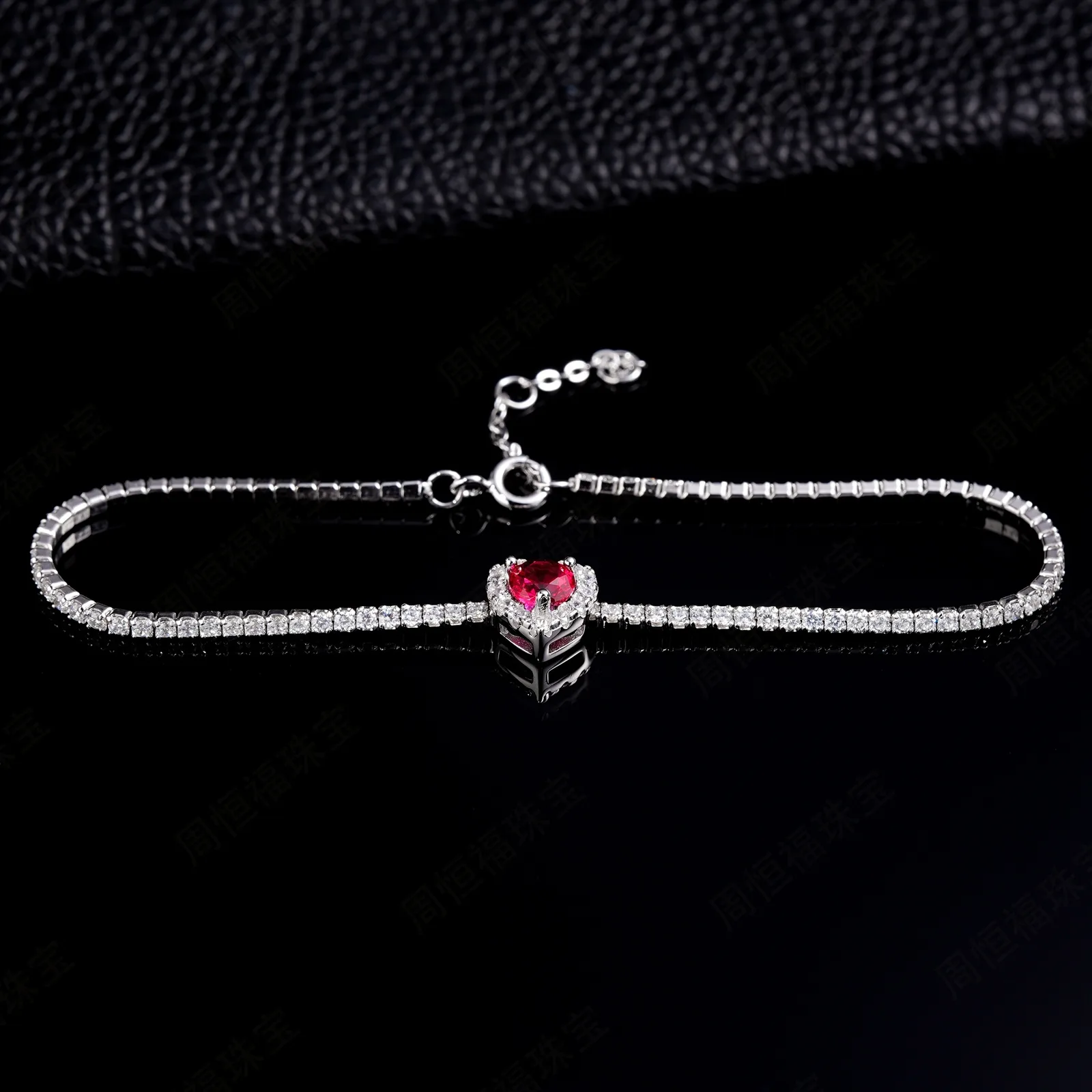 L1726R S925 Silver 18K White Gold Heart Lab-Grown Gemstone Bracelet